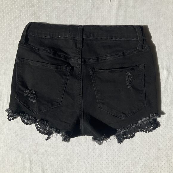 Mudd Women Shorts 3 Black Denim FLEX STRETCH Distressed Fringe Lace 2” Inseam - Picture 8 of 8